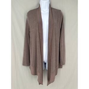 Chicos Travelers Jacket Women Small 0 Brown Beige Lightweight Cardigan Open